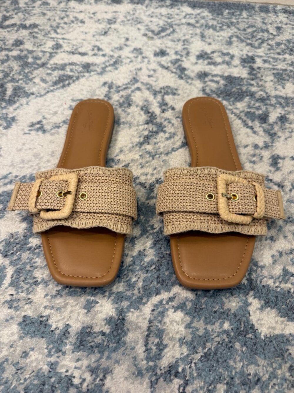 Universal Thread Woven Raffia Buckle Slide Sandals Tan Size 9